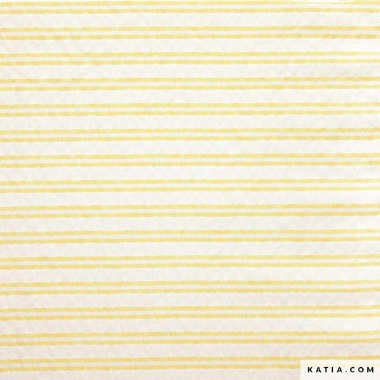 45" Remnant - Nautic Double Stripes Cotton Yellow & Ecru - Crinkle Cotton