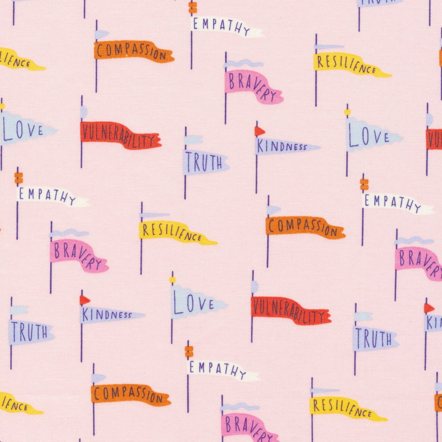Pennant Power - Pink - Universal Love - Organic Quilting Cotton Fabric - GOTS