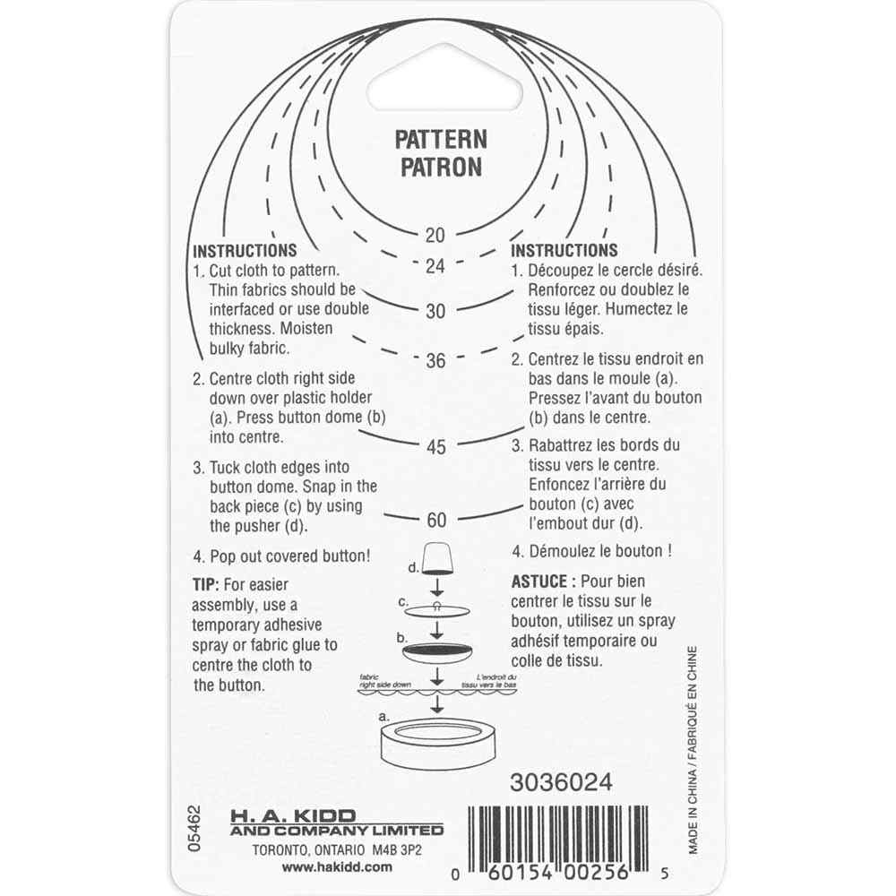 UNIQUE SEWING Buttons to Cover Kit with Tool - size 24 - 15mm (5⁄8″) - 4 sets