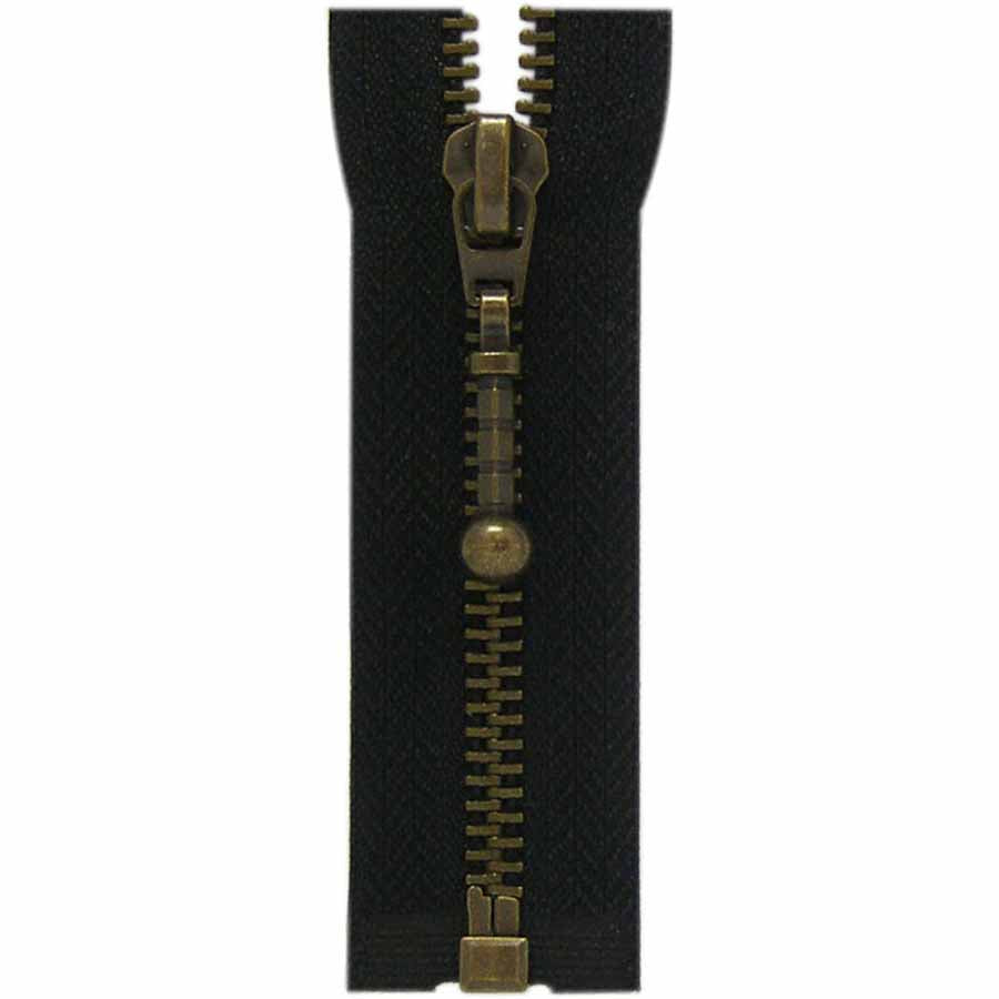 Antique Brass - #5 Outerwear Open Ended Separating Jacket Zipper - 50cm (20″) - Black