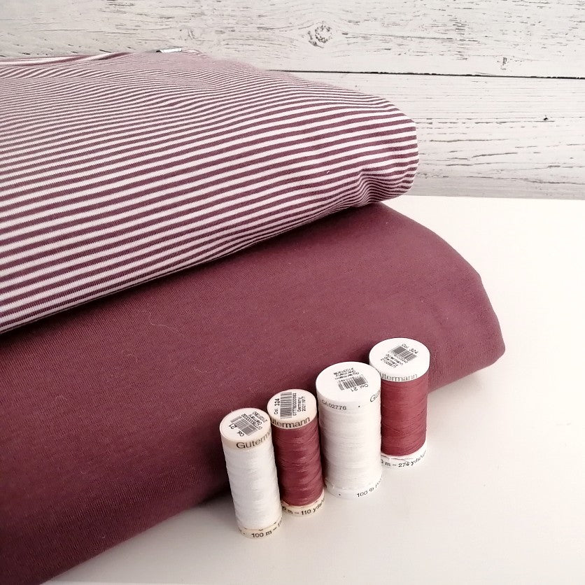 Bamboo Organic Cotton Jersey - Rose Brown/White Stripes 2mm