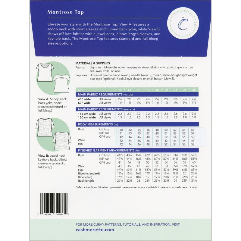 Montrose Top - sizes 12-28 - By Cashmerette