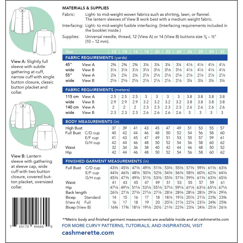 Vernon Shirt - Size 12 -32 - By Cashmerette