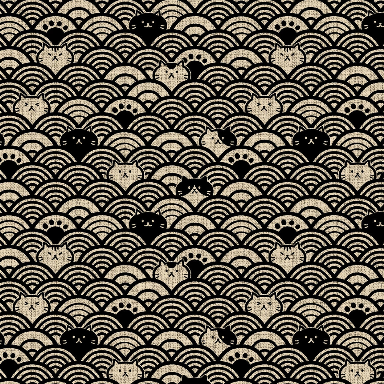 Fuku II - Cats and Waves - Cotton Dobby Fabric