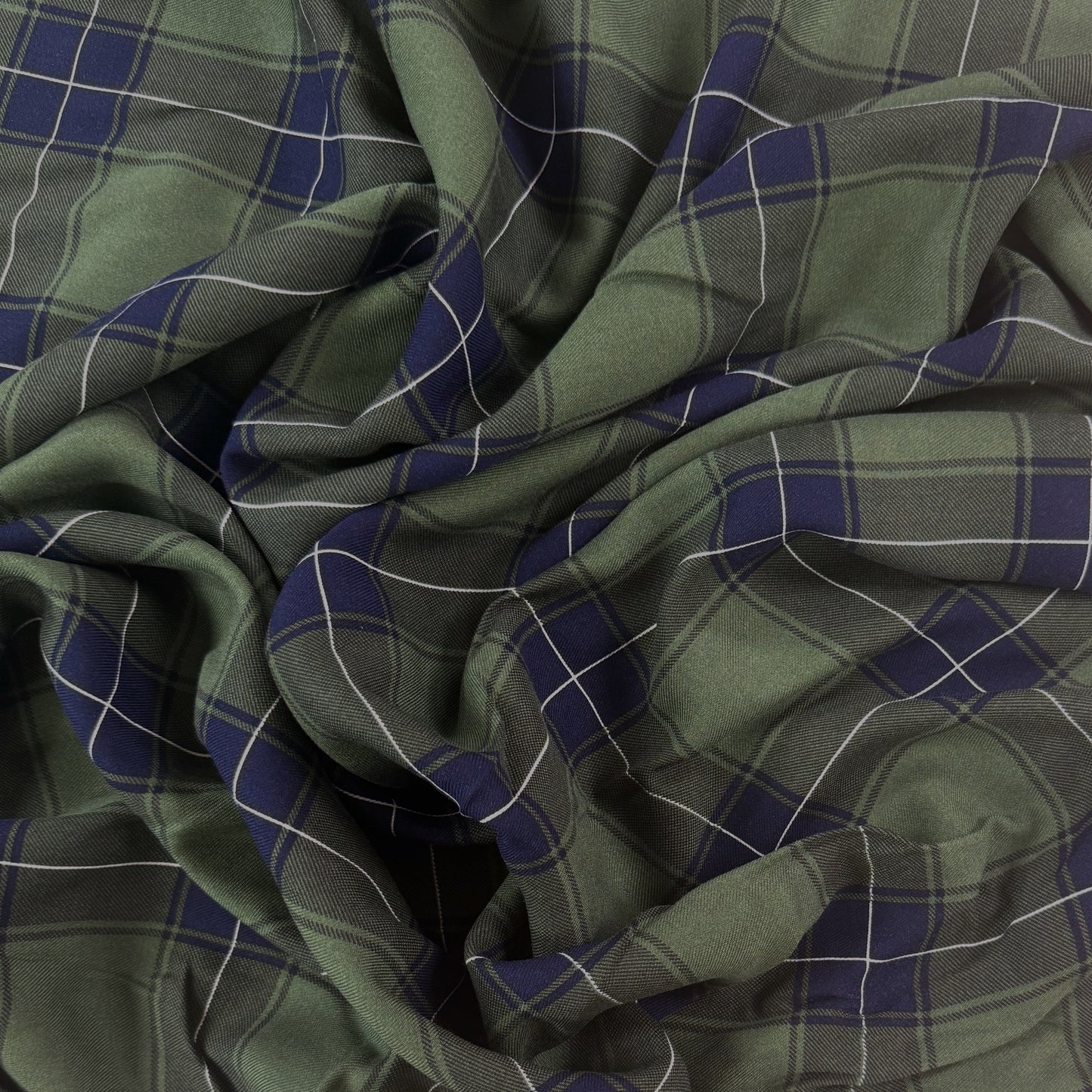 Rayon Twill - Green & Blue Plaid