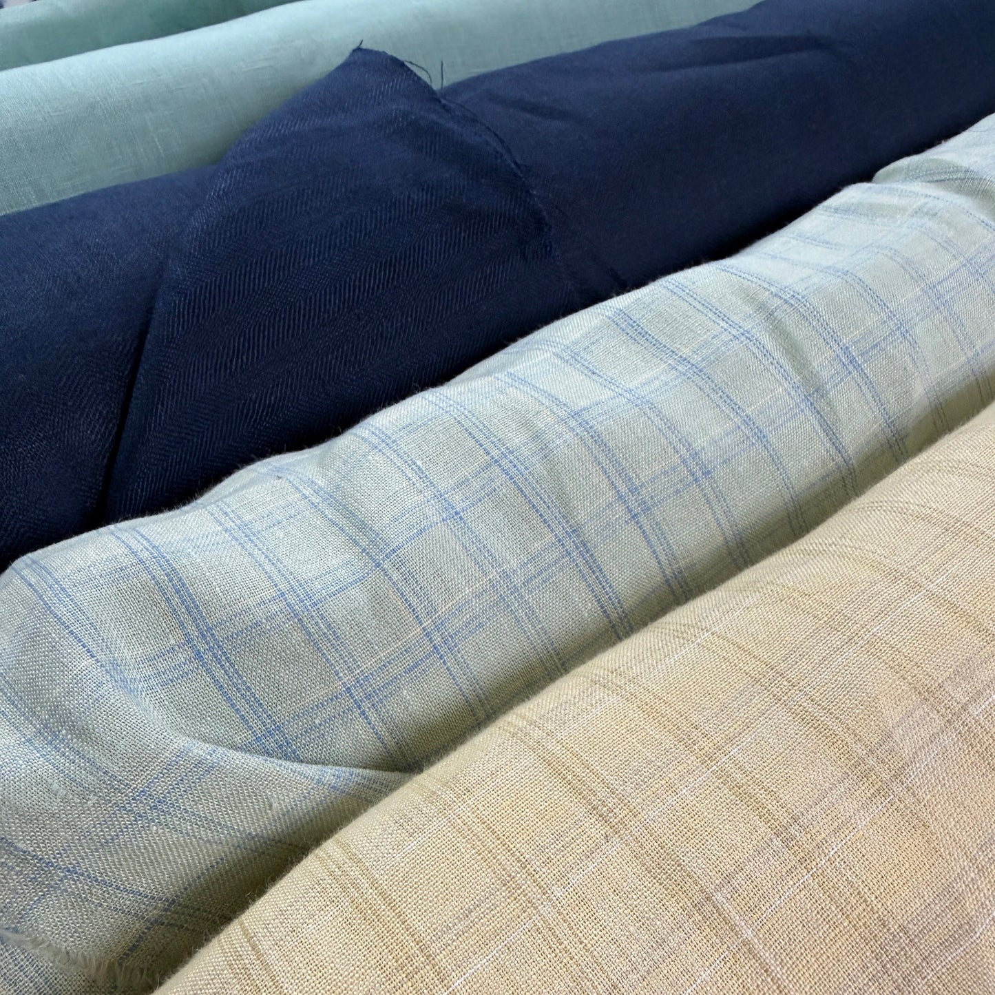 Yarn Dyed European Linen - Pale Aquamarine Plaid - 59"