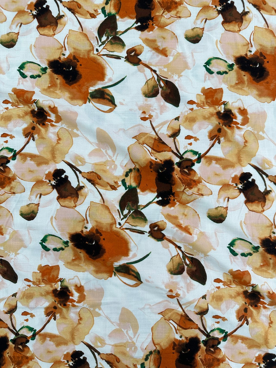 Large-scale Floral Rayon Stretch Slub - Ivory & Orange