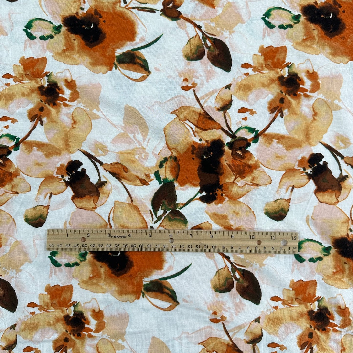 Large-scale Floral Rayon Stretch Slub - Ivory & Orange