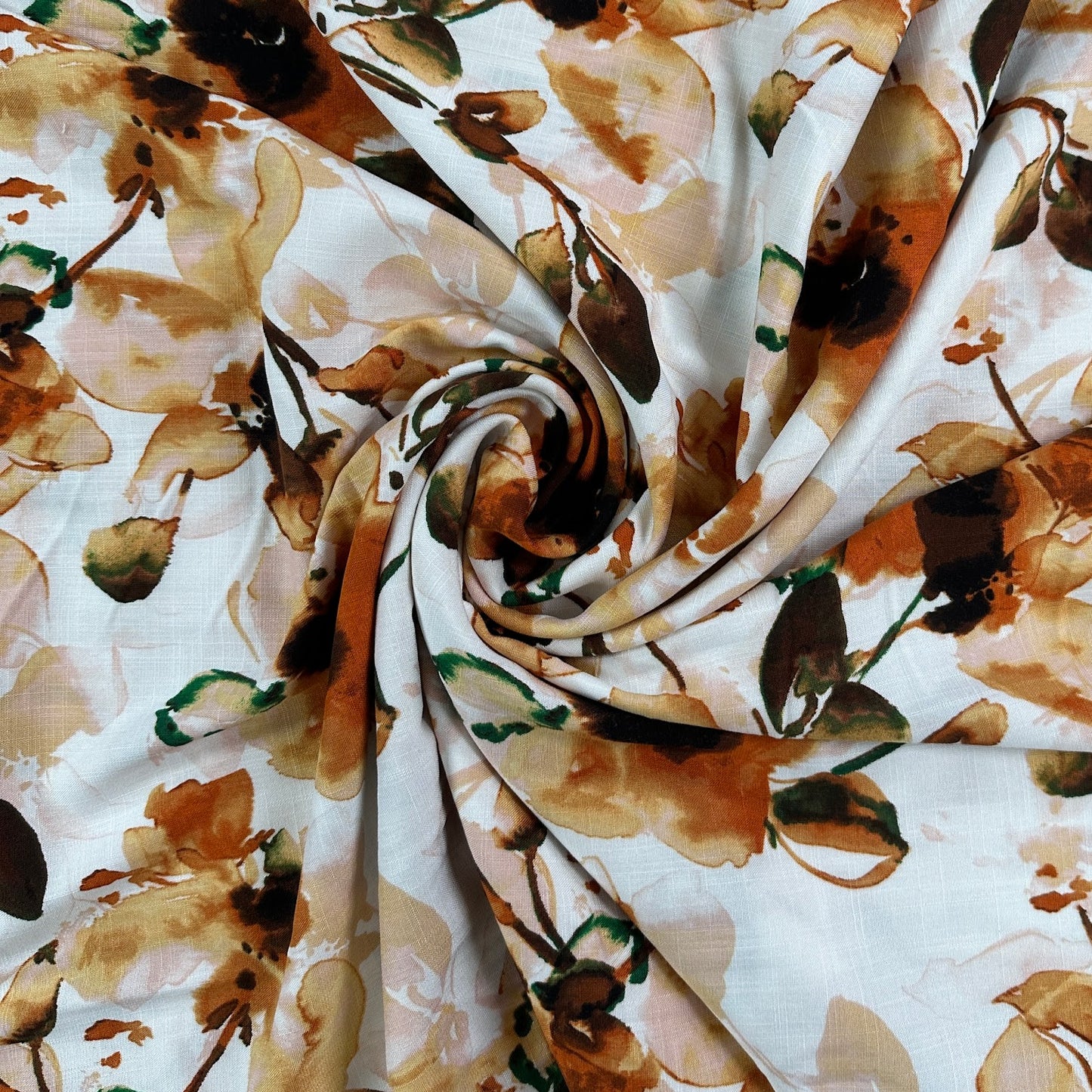 Large-scale Floral Rayon Stretch Slub - Ivory & Orange