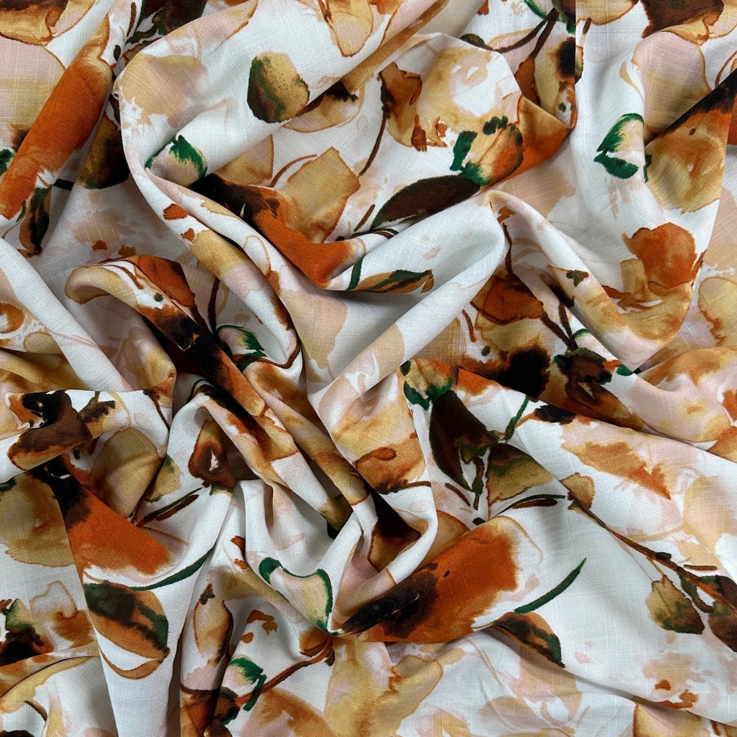 Large-scale Floral Rayon Stretch Slub - Ivory & Orange