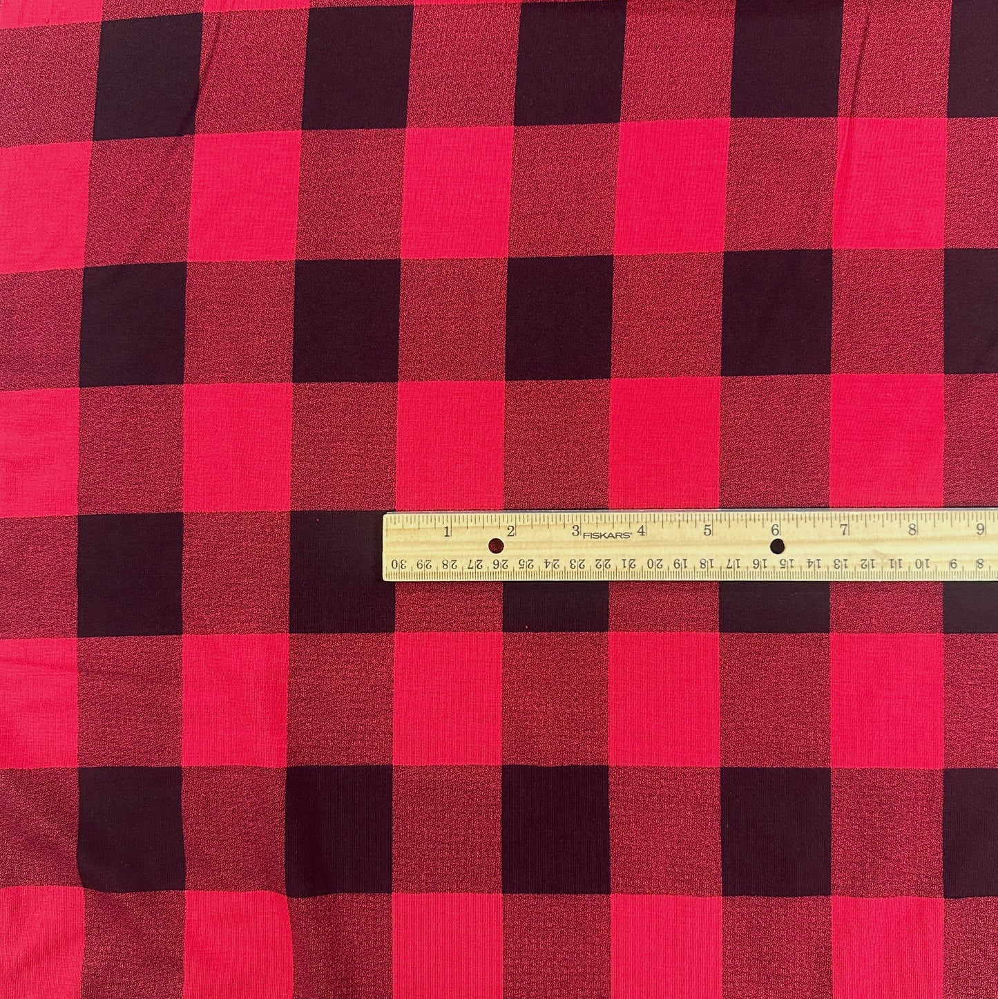 12" Remnant - Bamboo Jersey - Red Buffalo Plaid