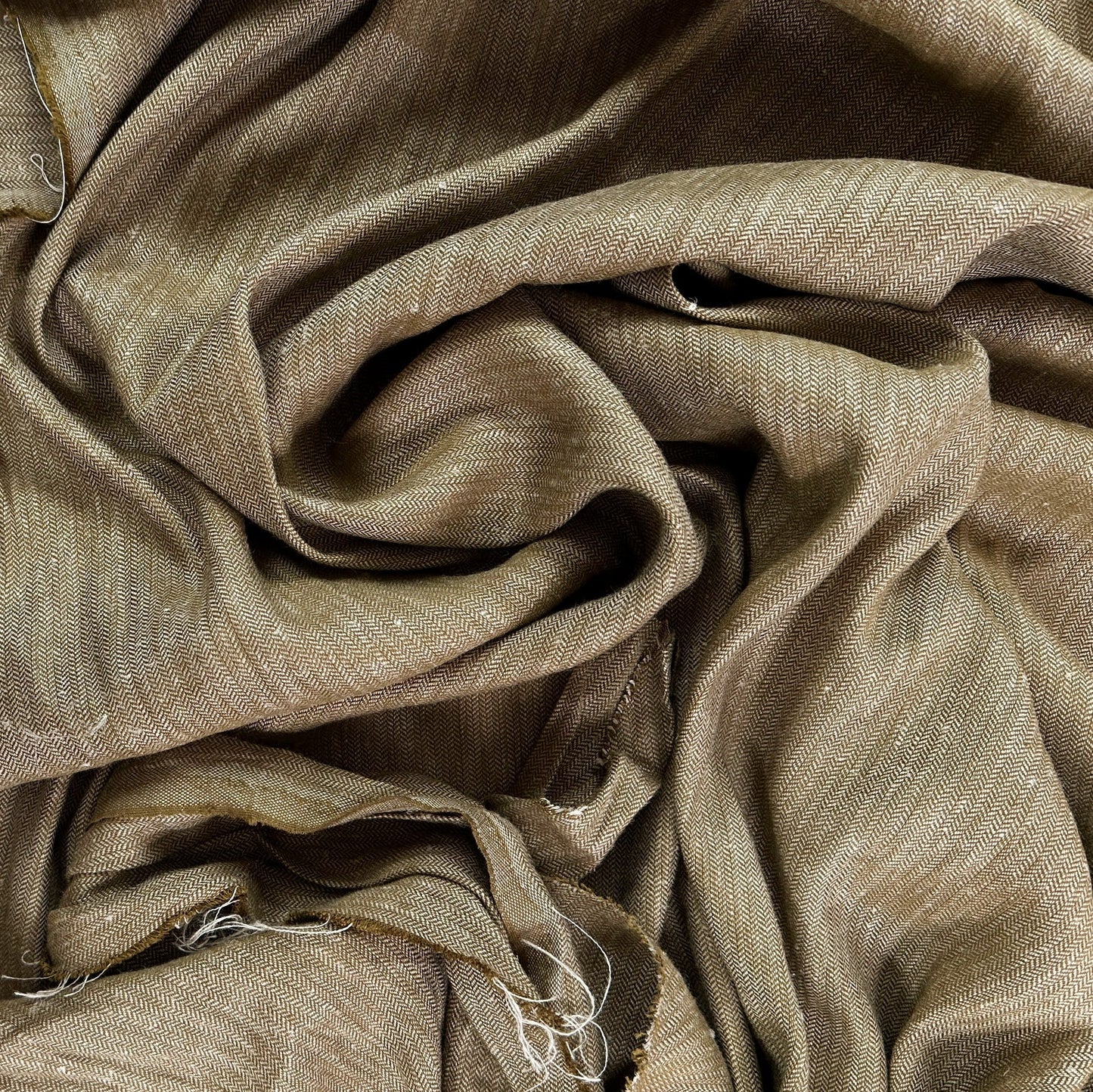 39" Remnant - Yarn Dyed Cotton Herringbone Twill - Golden Brown & Ivory - Deadstock