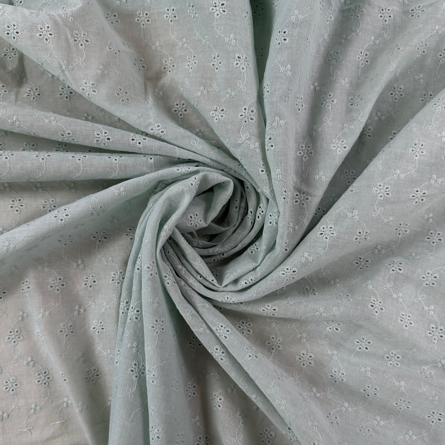 Embroidered Eyelet Cotton Voile - Flower Vines - Mint Blue