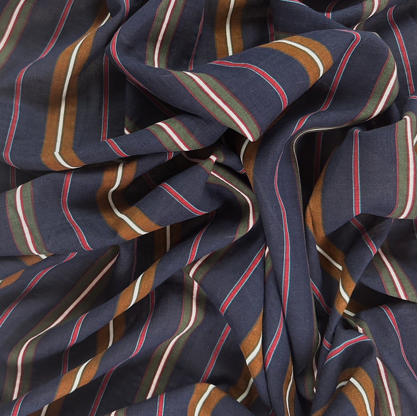 Navy Verona Stripe - Rayon Cotton Voile