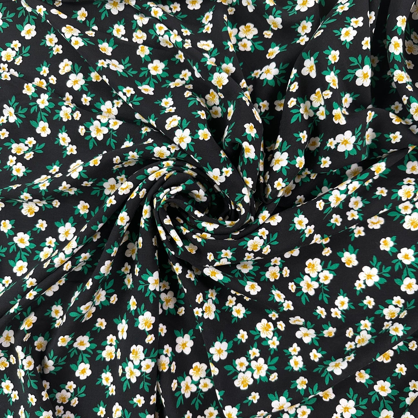 Black and Yellow Floral - Rayon Poplin