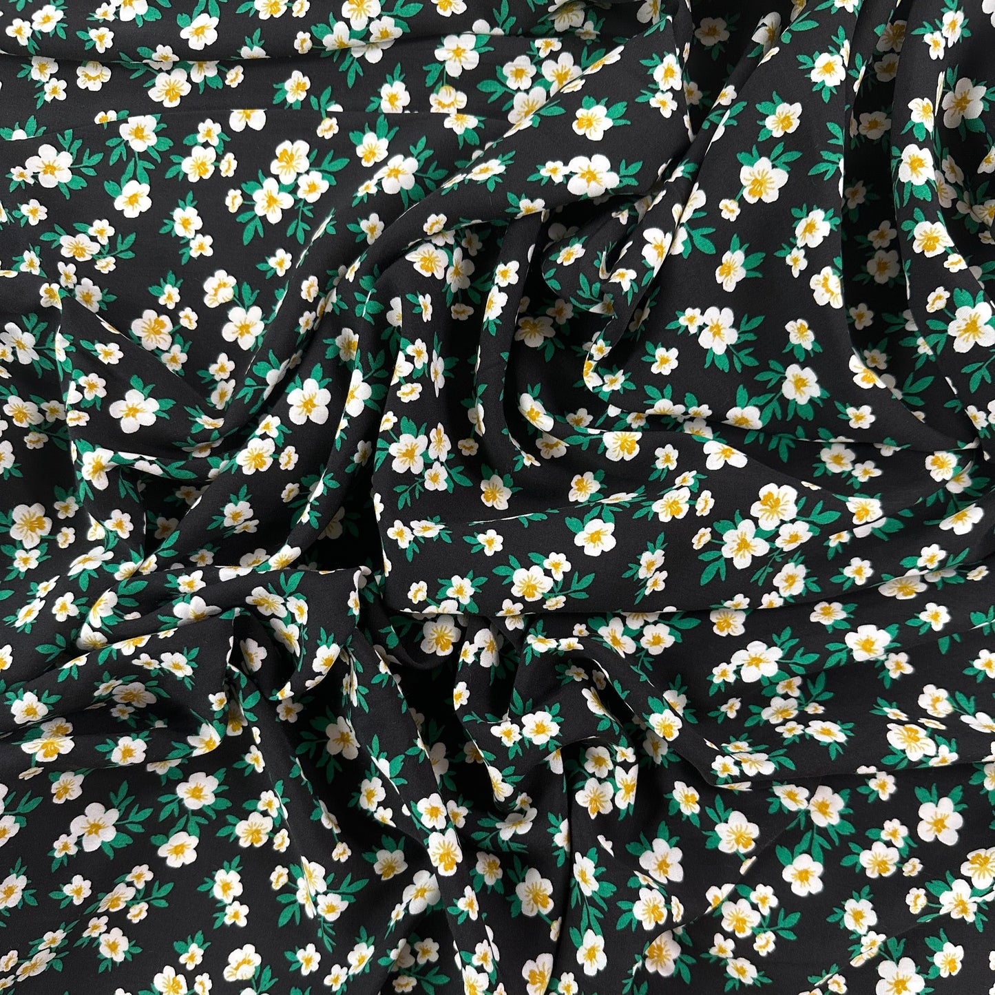 Black and Yellow Floral - Rayon Poplin
