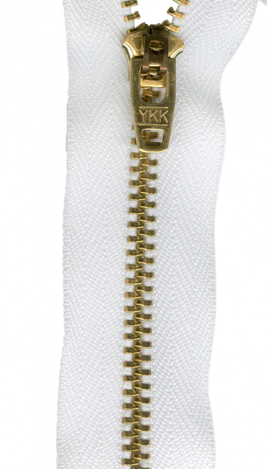#4 Brass Jean/Pants Zipper - 7" - White - Close Ended