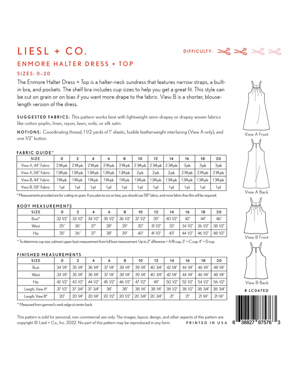 Liesl + Co - Enmore Halter Dress + Top Sewing Pattern