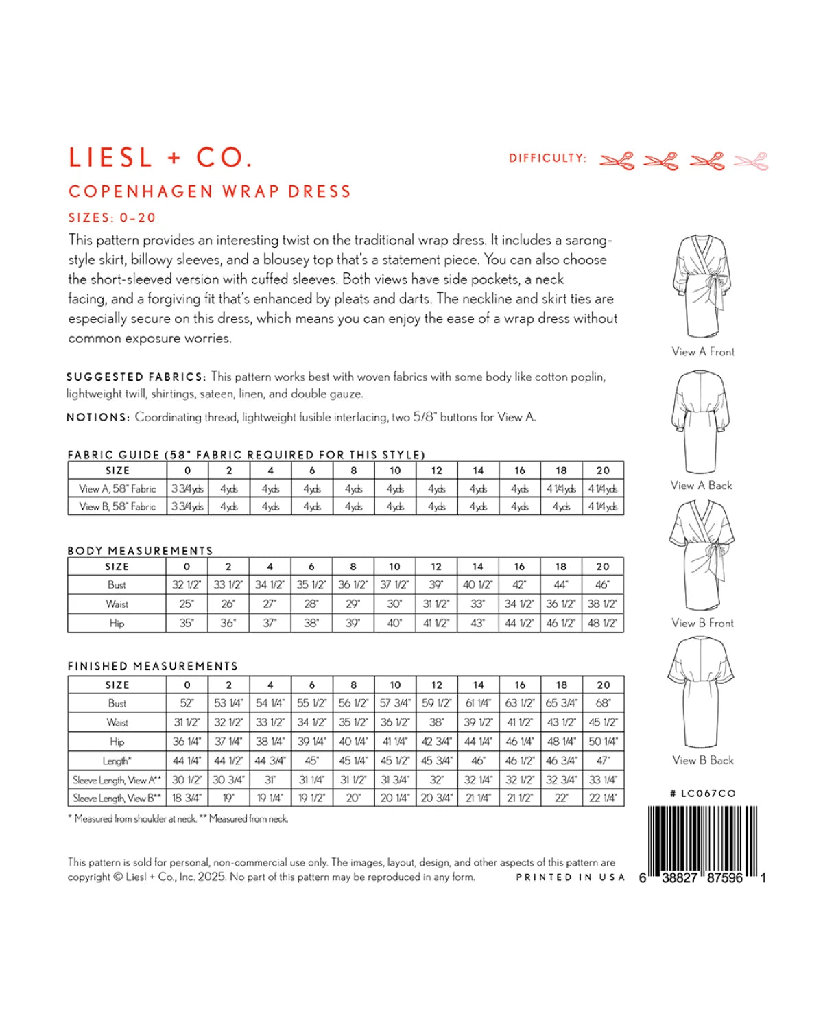 Liesl + Co - Copenhagen Wrap Dress Sewing Pattern
