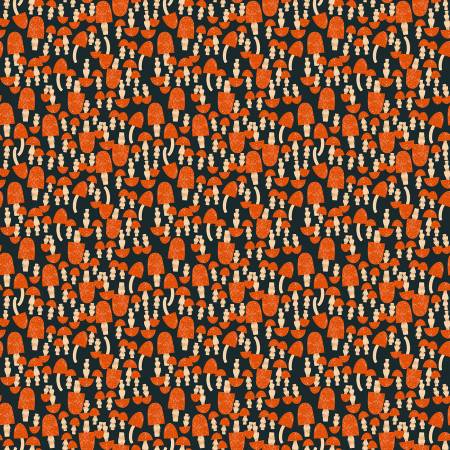 Mushrooms - Ink  - Cotton Fabric