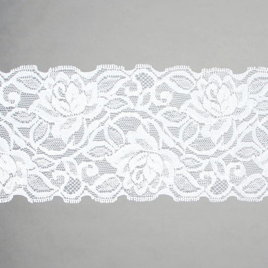 Rose Design Stretch Lace - Nylon / Spandex - White - 9cm x 4.5m (mini-spool)