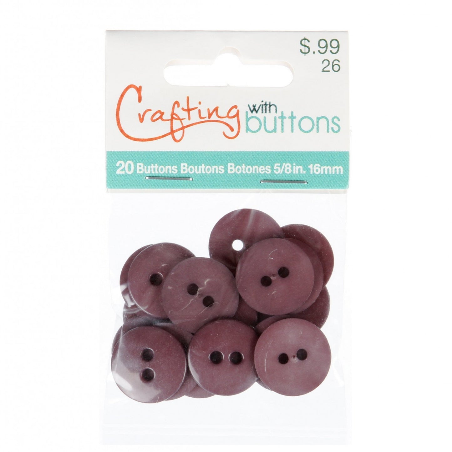 Button Bag - Brown - 16mm - 5/8in - 20 Buttons