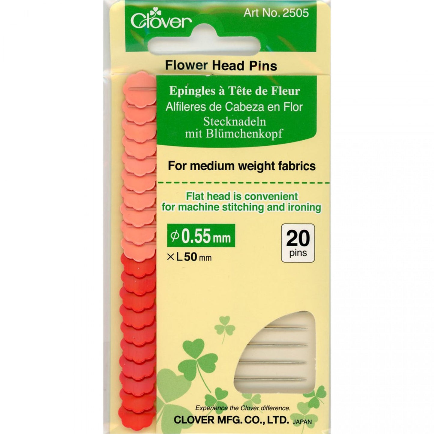 Clover - Flower Head Medium Pins - 50mm (2″) - 2 Colours - 20 Count