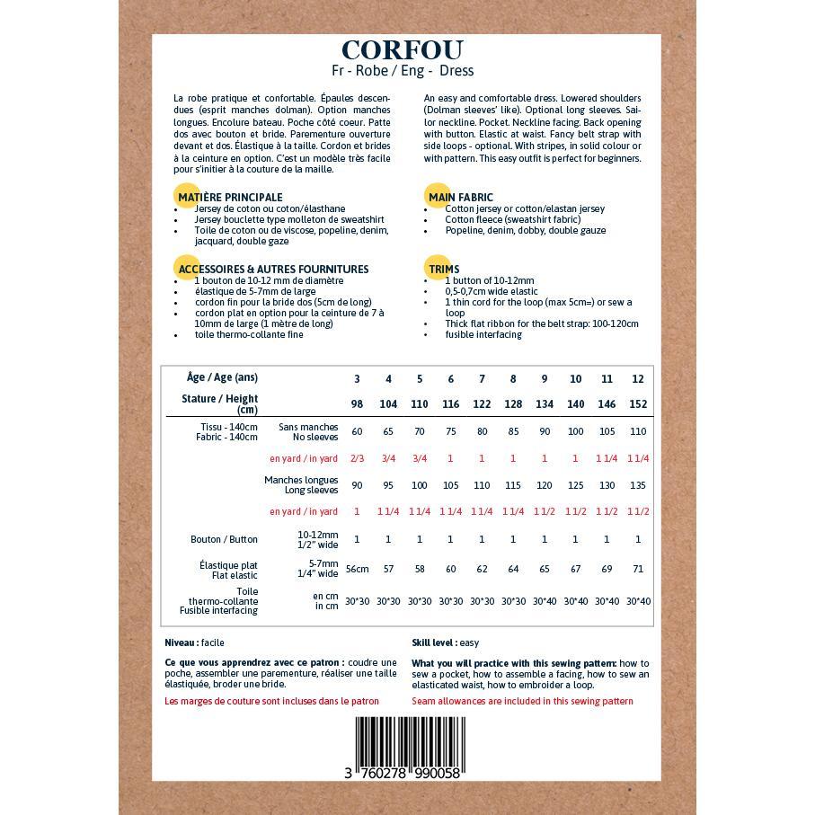 Ikatee - CORFOU Dress - 3 - 12 Years - Paper Sewing Pattern