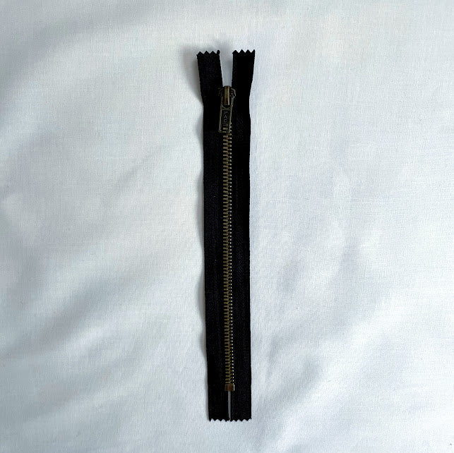 #5 Antique Brass Jean Zippers - 8" - Black - Close Ended