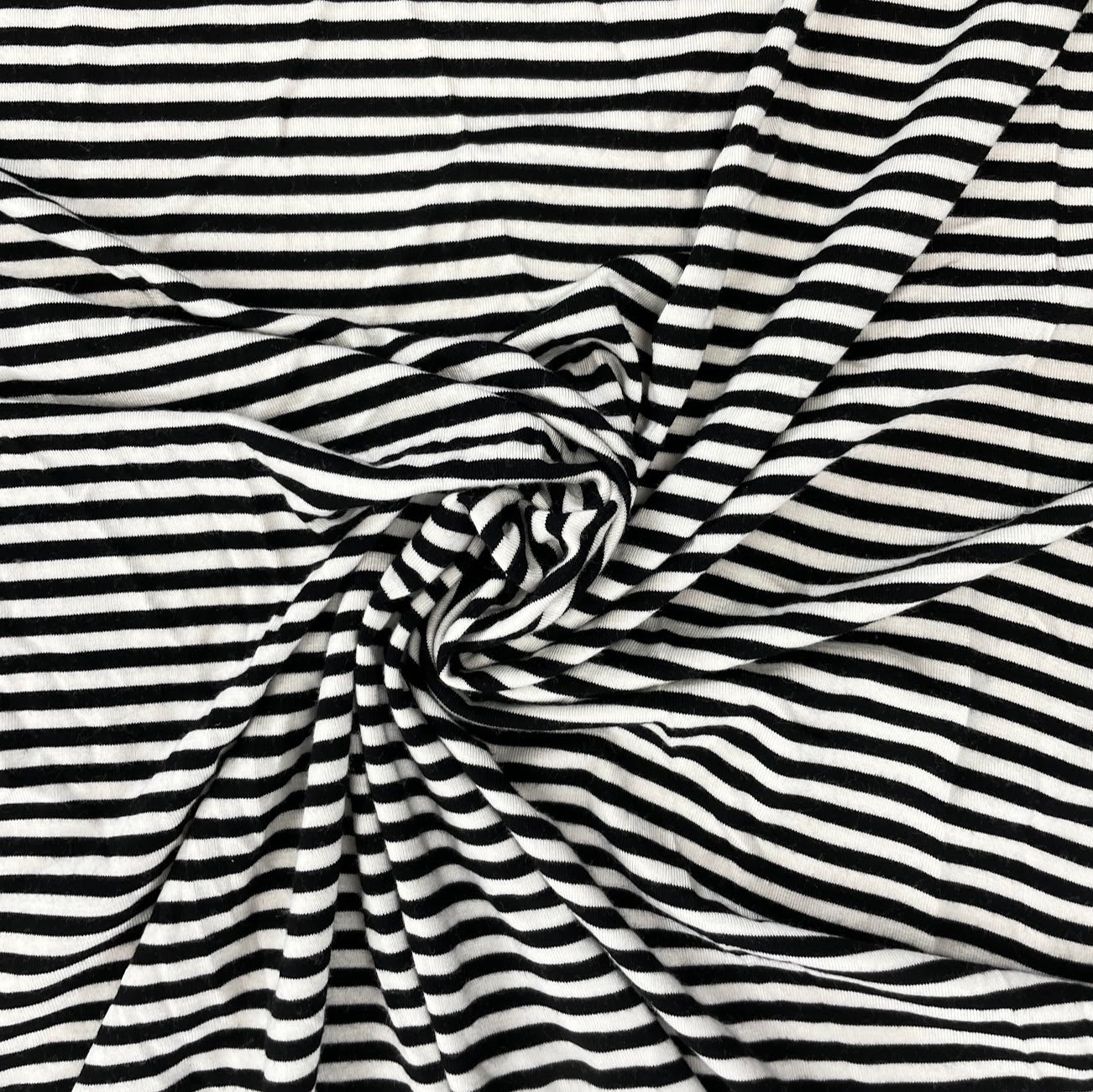 25" Remnant - Bamboo Stretch Jersey Knit - Black and White Stripes - Yarn Dyed - Deadstock - 250gsm