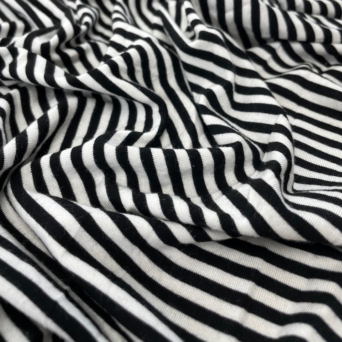 25" Remnant - Bamboo Stretch Jersey Knit - Black and White Stripes - Yarn Dyed - Deadstock - 250gsm