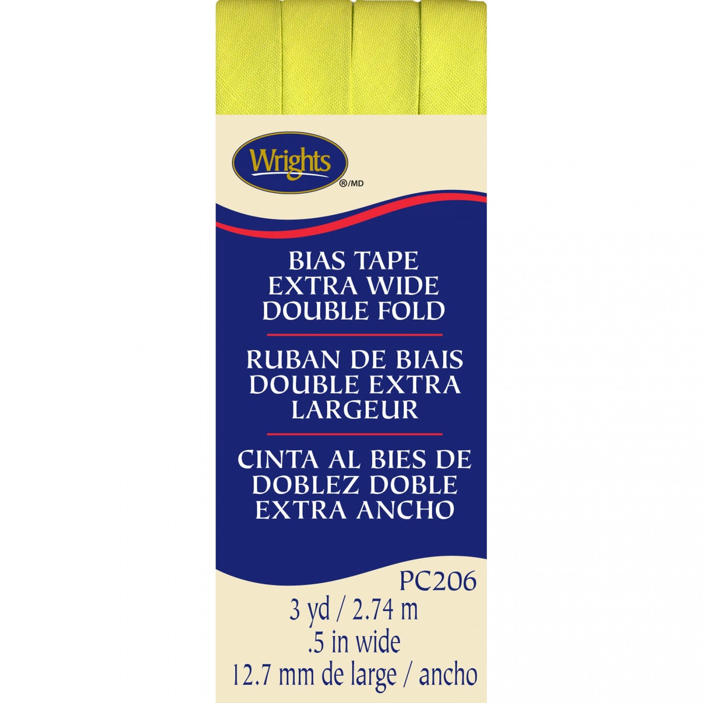 Wrights Bias Tape Extra Wide Double Fold 13mm x 2.75M Citron Yellow #2304