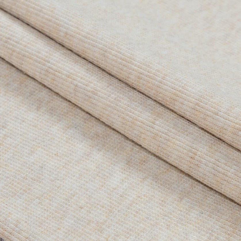 Bamboo Cotton Rib 2x2 - Heathered Almond - Natural Ribbed Knit