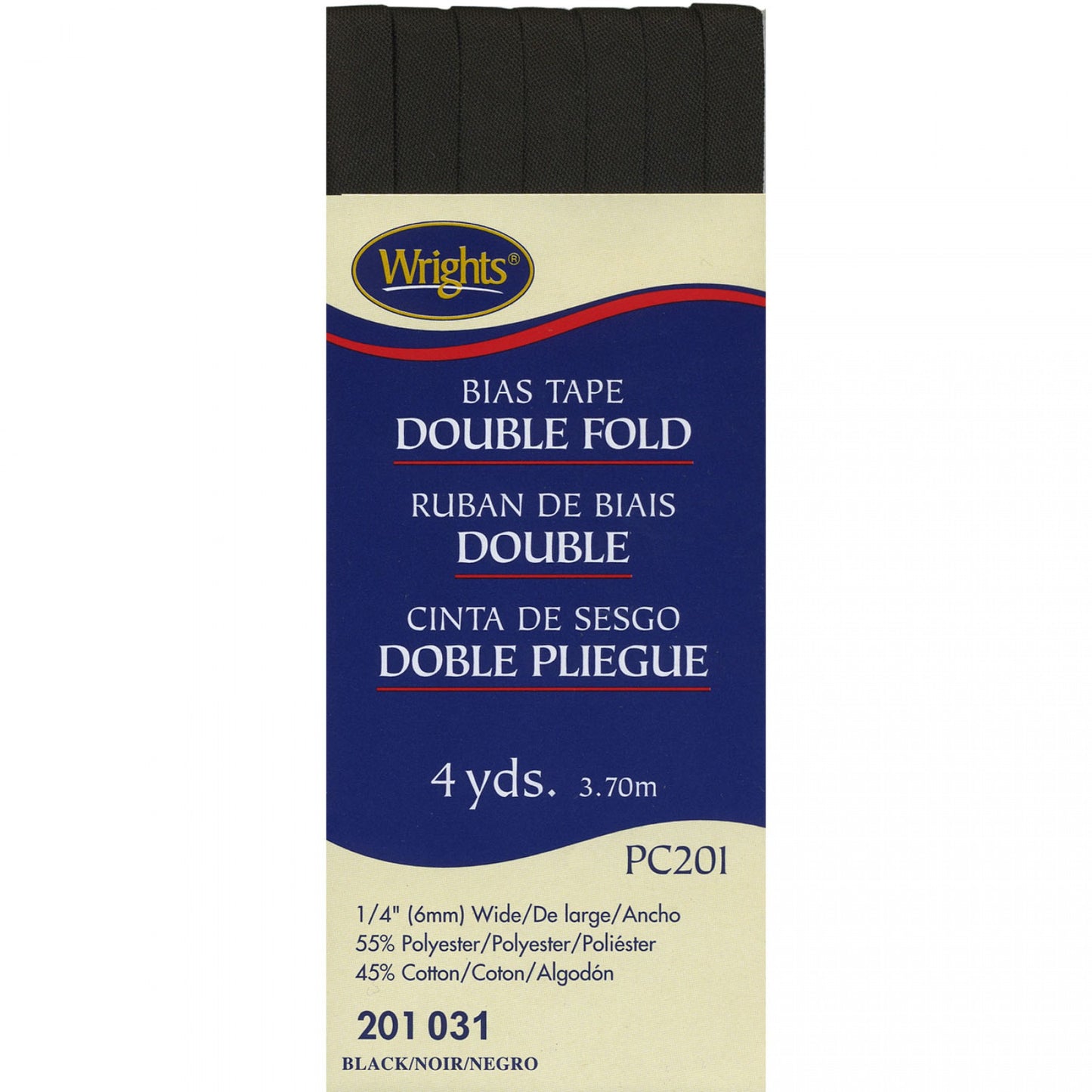 Wrights Bias Tape Double Fold 6mm x 3.7M Black 031