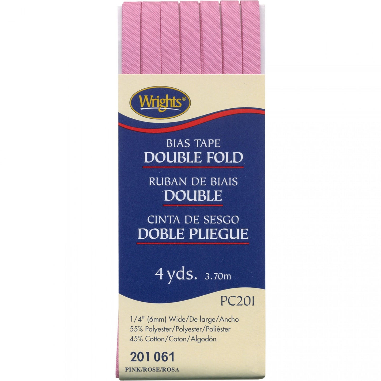 Wrights Bias Tape Double Fold 6mm x 3.7M, 1/4", Pink 061