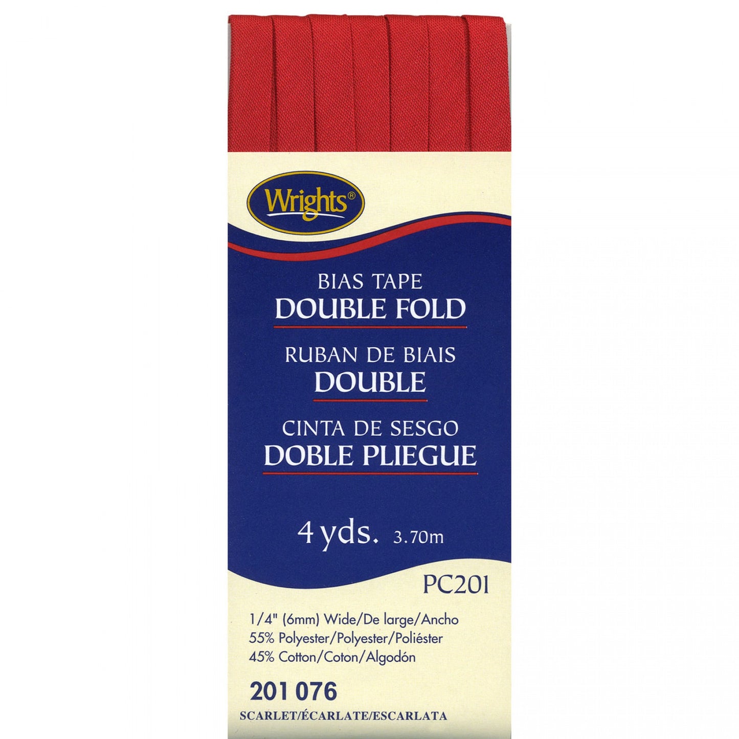 Wrights Bias Tape Double Fold 6mm x 3.7M Scarlet 076