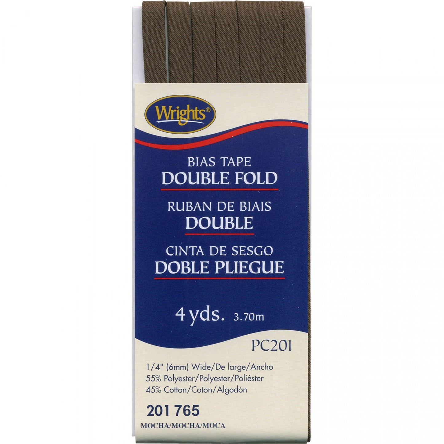 Wrights Bias Tape Double Fold 6mm x 3.7M, Mocha, 1/4" x 4 yds, #765