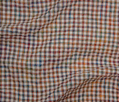 Yarn Dyed Cotton Linen Seersucker - Red & Mustard Plaid