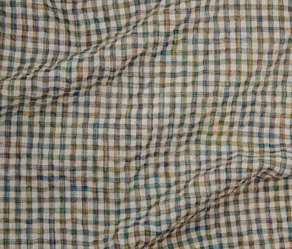 Yarn Dyed Cotton Linen Seersucker - Sage & Denim Plaid
