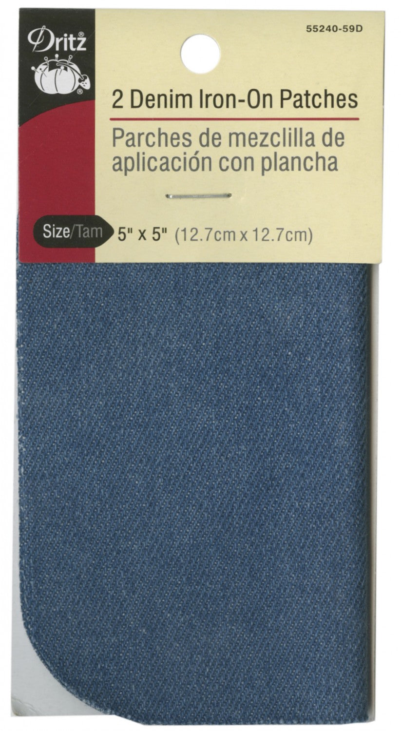 Dritz Iron on Patch Faded Blue Denim 5in x 5in 2ct