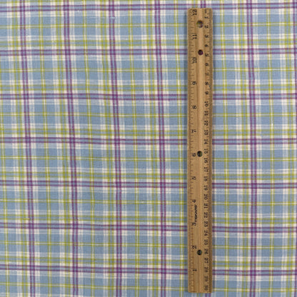 Yarn Dyed European Linen Plaid - Green, Purple & Blue Check