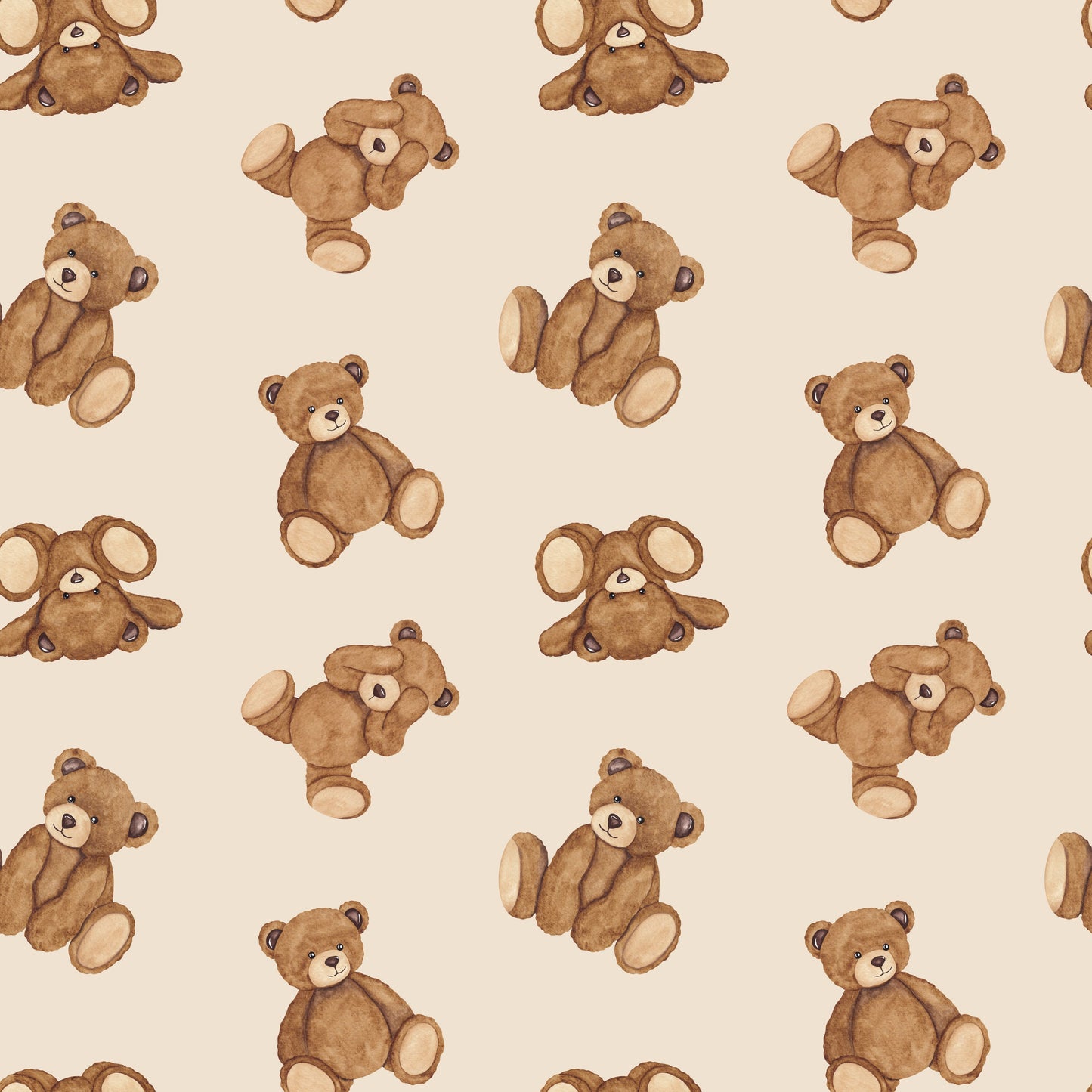 Digitally Printed Watercolor Cotton Jersey Knit - Teddy Bear