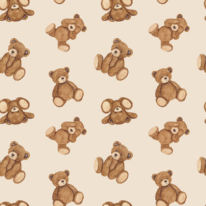 Digitally Printed Watercolor Cotton Jersey Knit - Teddy Bear