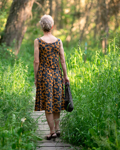 TENCEL™ Modal Jersey - Floral - Mustard & Navy