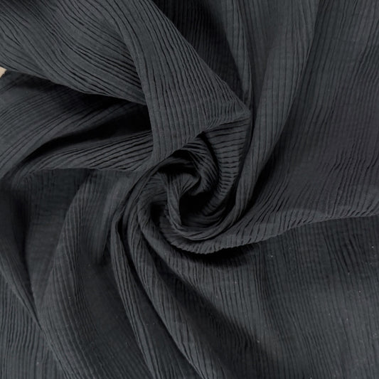 Cotton/Viscose Plisse Crepe - Black - Film Studio Deadstock
