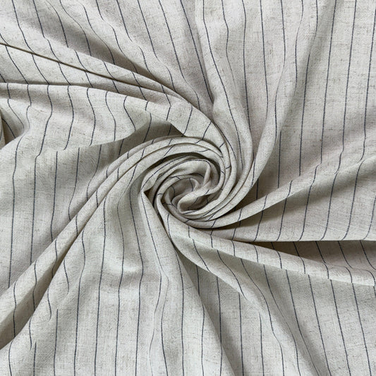 Silky Linen Rayon Noil - Natural & Black Stripe