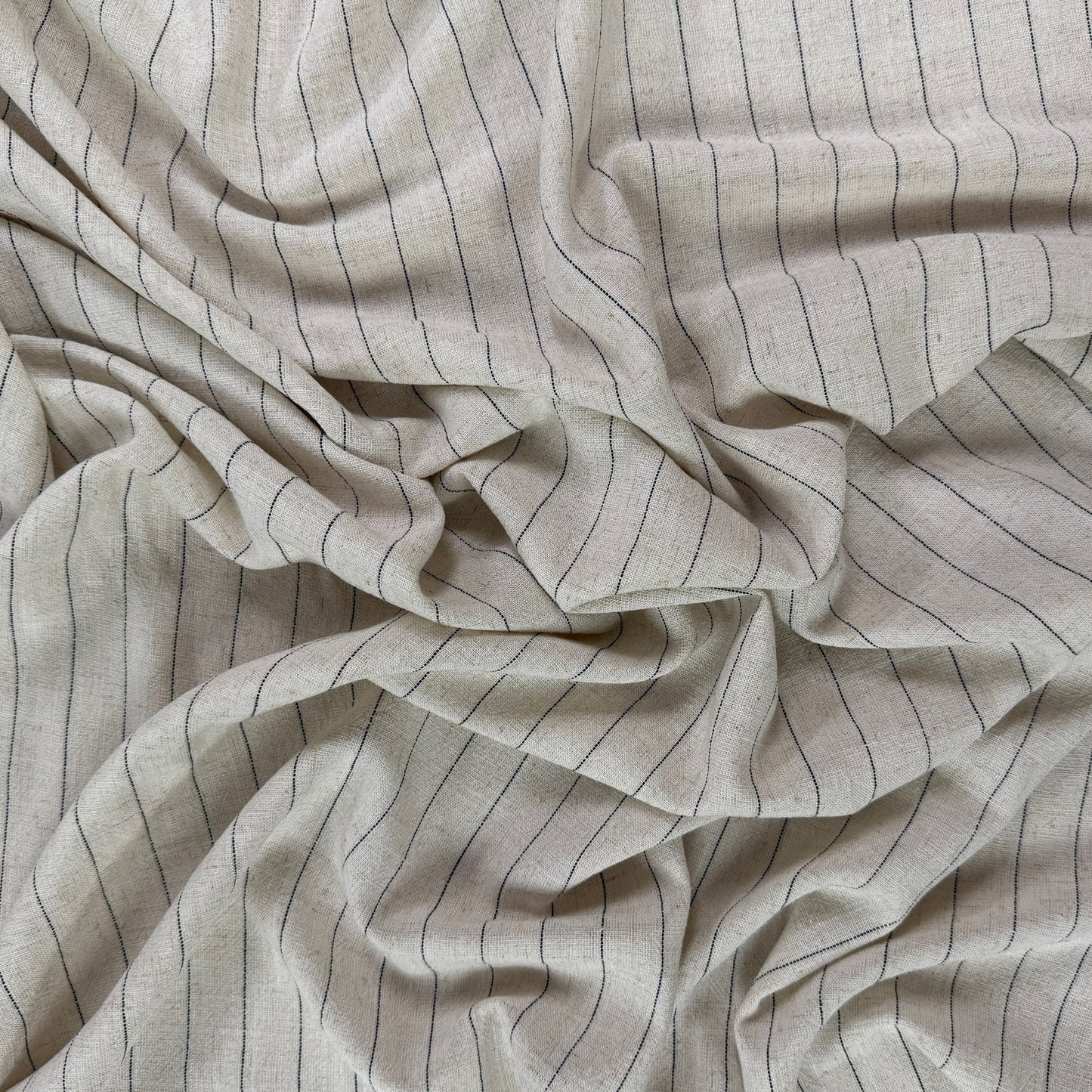 Silky Linen Rayon Noil - Natural & Black Stripe