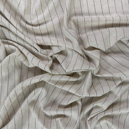 Silky Linen Rayon Noil - Natural & Black Stripe