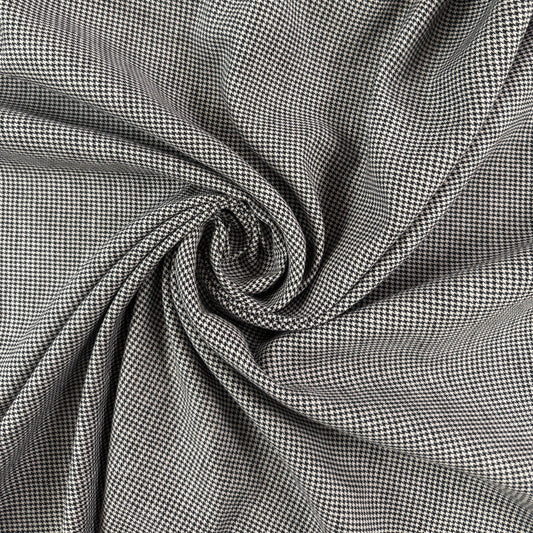 Yarn Dyed Linen Cotton Houndstooth - Black & Ivory - Designer Deadstock