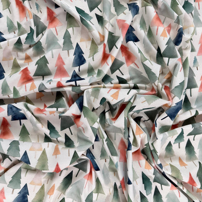 Digitally Printed Watercolour Cotton Jersey Knit - Winter Trees